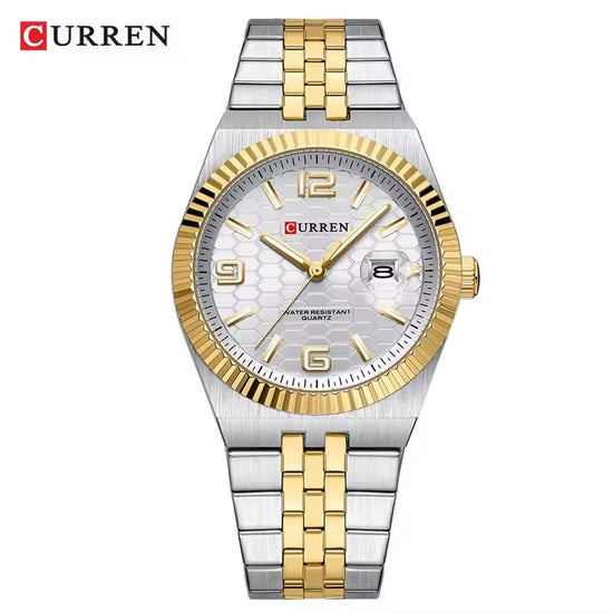 Reloj Curren 8498 Elegante de acero inoxidable esfera redonda clásica con manecillas luminosas