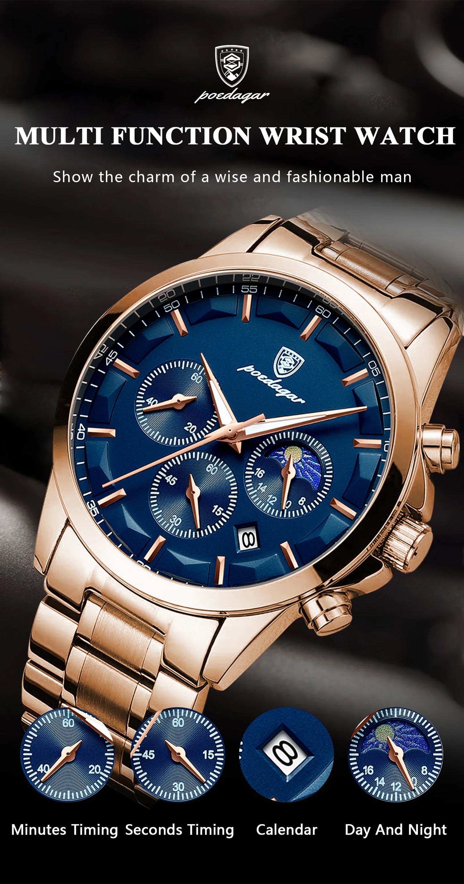 Reloj POEDAGAR 928 Reloj de pulsera de acero inoxidable