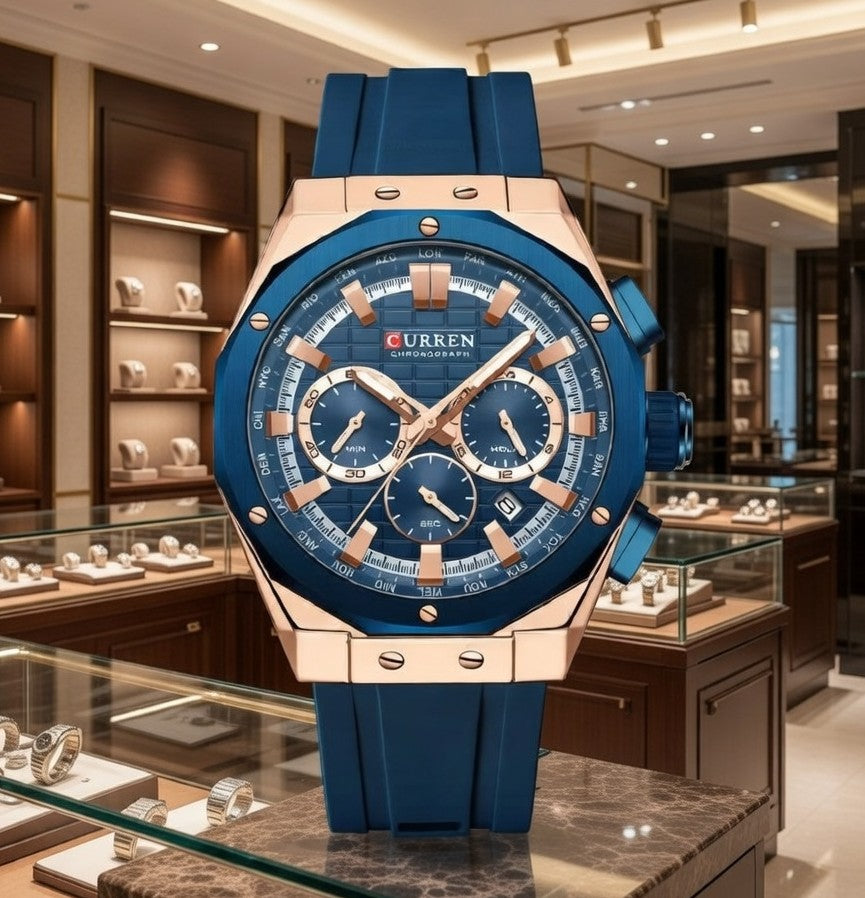 Relojes Curren con correa de silicona, cronógrafo de negocios