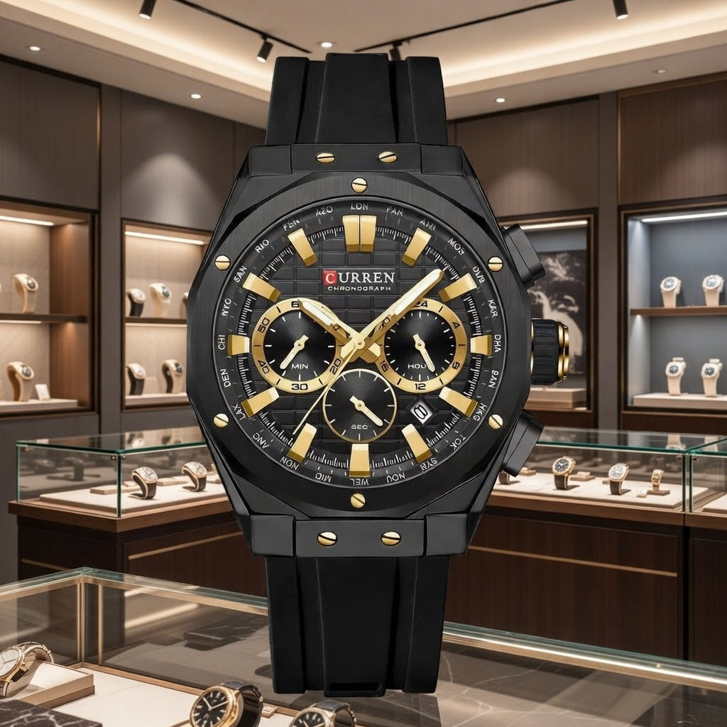 Relojes Curren con correa de silicona, cronógrafo de negocios