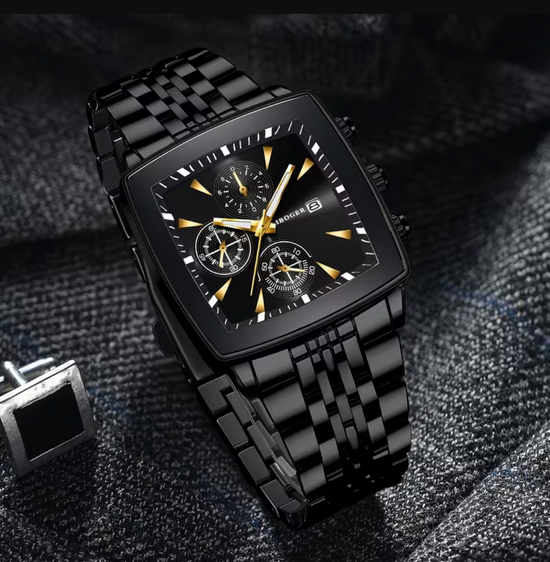 Reloj Poedagar de lujo con calendario y esfera cuadrada. Elegante y atractivo.