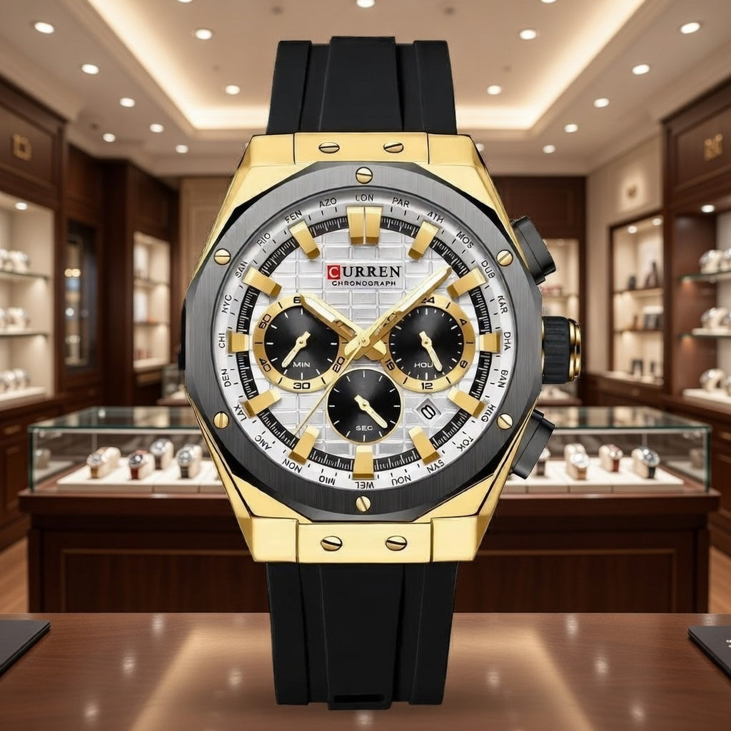 Relojes Curren con correa de silicona, cronógrafo de negocios